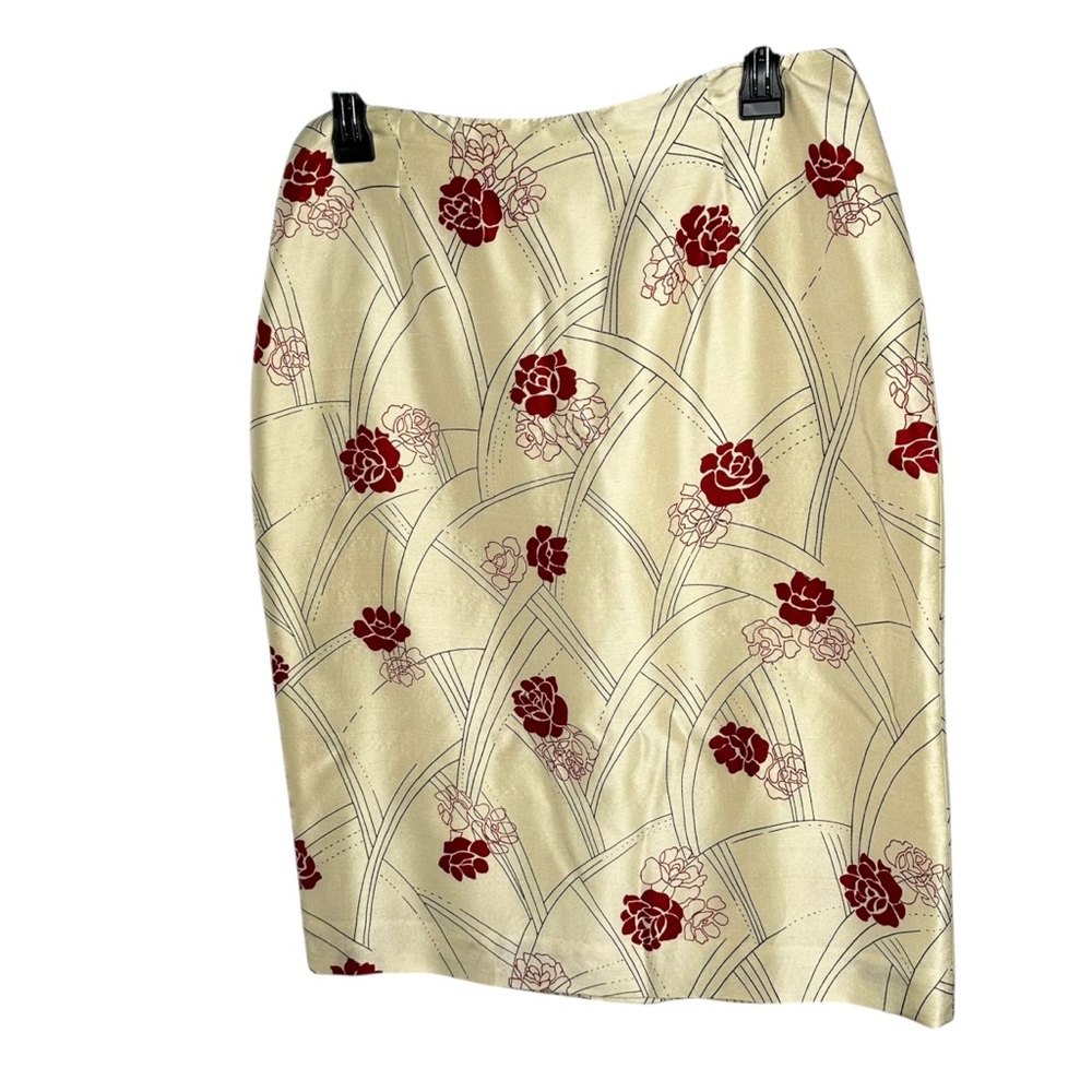 NWT Vintage Loft 100% Silk Floral Print Pencil Skirt, Size 8